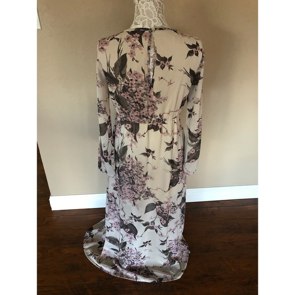 Sand floral print slit long sleeves  maxi dress - Picture 4 of 6